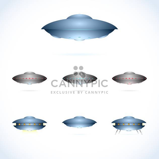 Vector illustration of space collection with flying saucers on white background - Free vector #125724