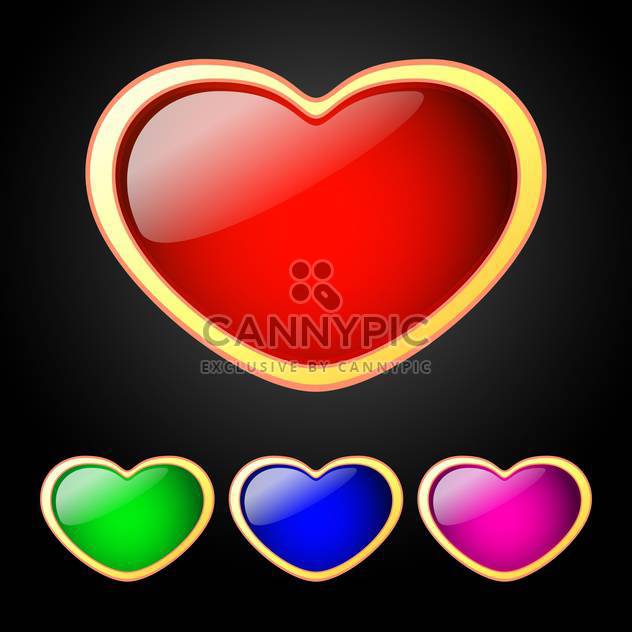 Vector illustration set of colored hearts on black background - Free vector #126404
