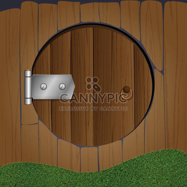 colorful illustration of wooden fence with round door - бесплатный vector #126504