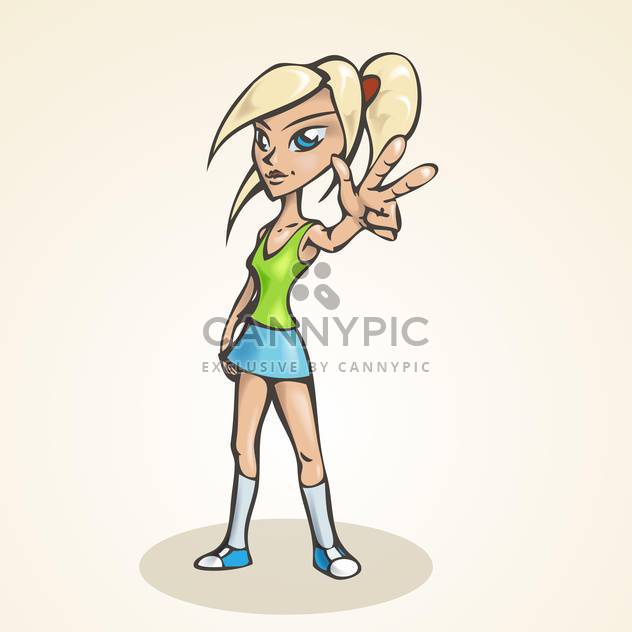 Vector illustration of blond girl pointing by hand - vector gratuit #126714 
