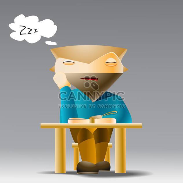 Vector illustration of catoon student sleeping at desk on grey background - vector #126994 gratis