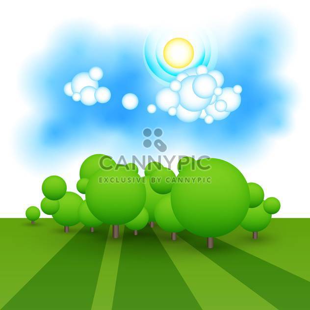 colorful illustration of green landscape with trees - vector gratuit #127324 