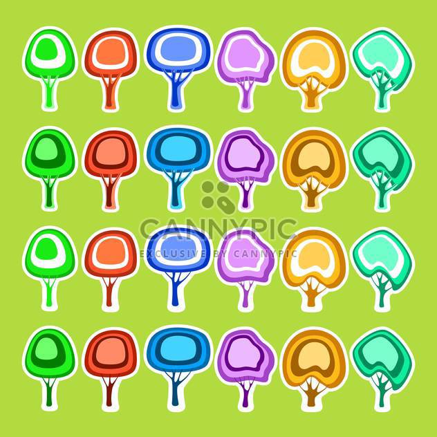 vector icon set of colorful trees on green background - vector gratuit #127444 
