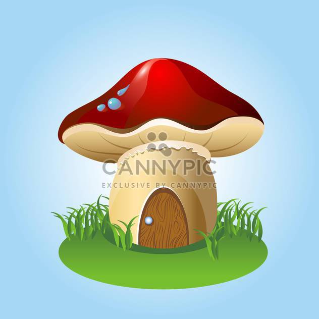 mushroom home with green grass on blue background - vector gratuit #127704 