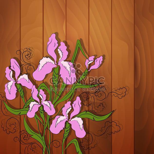 Vector illustration of iris flower on wooden background - Free vector #128634