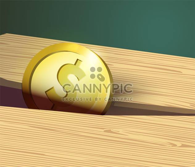 Gold coin with dollar sign and wooden board. - Free vector #128714