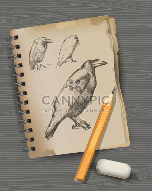 raven drawing with pencil and eraser - Kostenloses vector #129214
