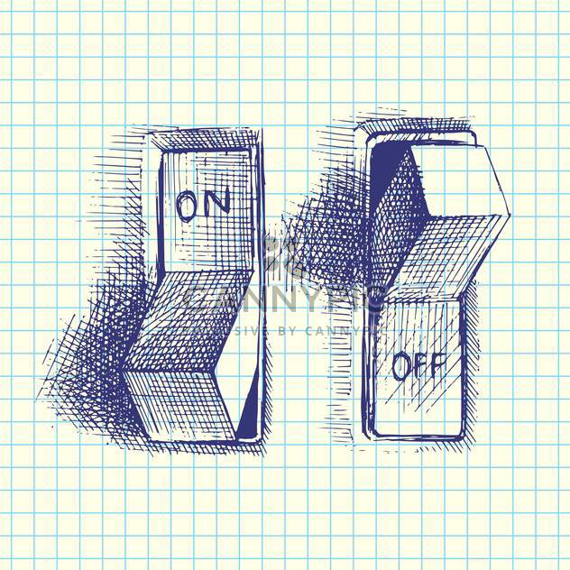 Vector hand drawn illustration of on and off switchers on checkered background - vector #129744 gratis