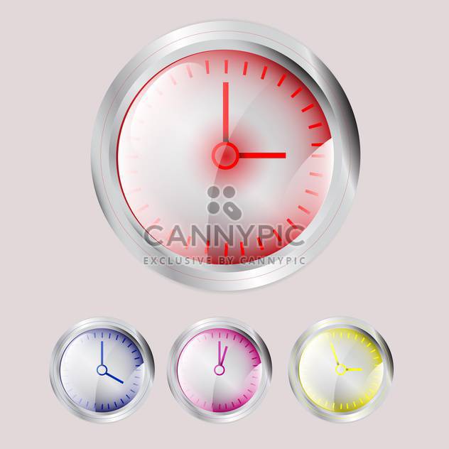 Set of vector colorful clocks with different time on pink background - Free vector #129814