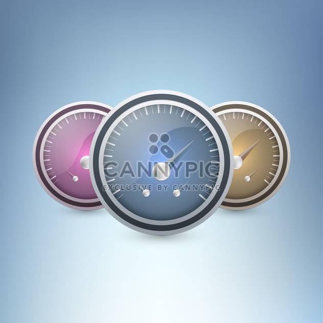 Three colorful speedometers on blue background - vector gratuit #130104 