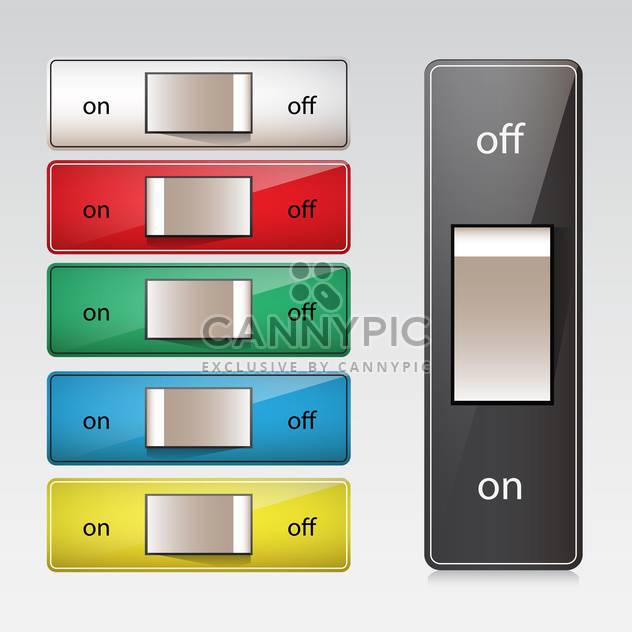 vector set of colorful switches in on and off positions on grey background - Free vector #130614