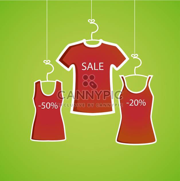 colorful illustration in red and green colors with shirts and text sale - vector gratuit #130704 