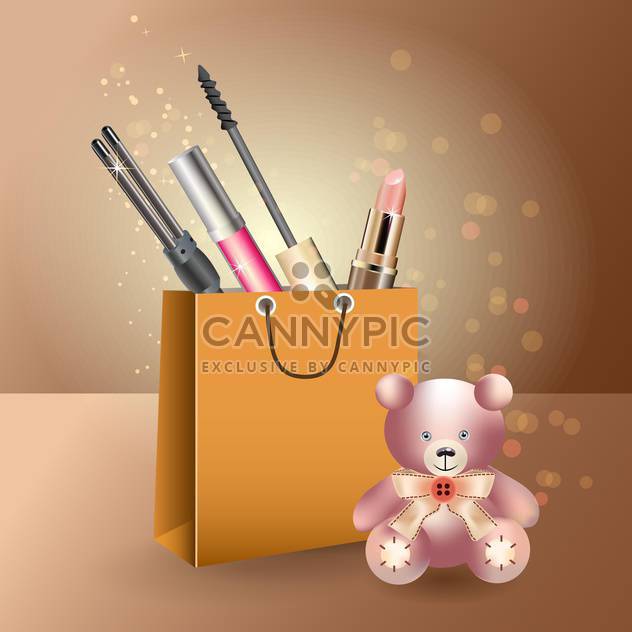 fashion female things in shopping bag and teddy bear - Free vector #130764