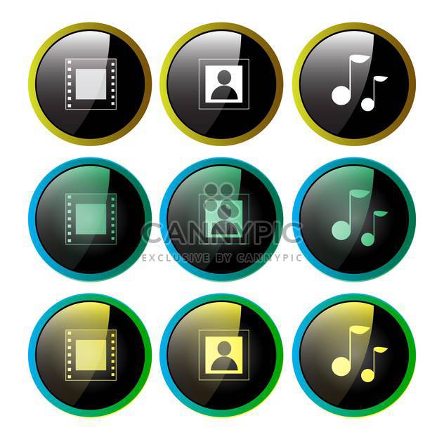 Multimedia icons set photo, video and music - бесплатный vector #130924