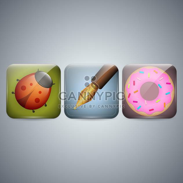 Ladybug, pen and donut icons on grey background - vector gratuit #130984 