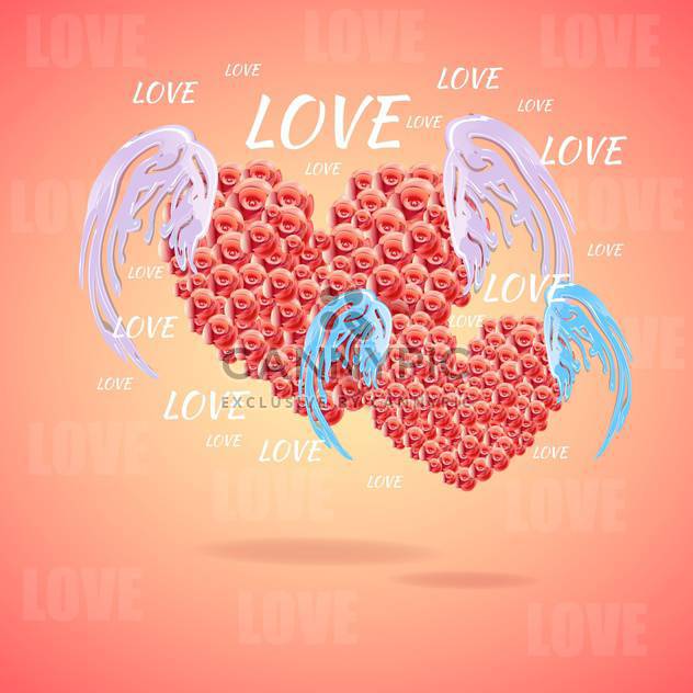 Pink hearts with angel wings vector illustration - бесплатный vector #131524