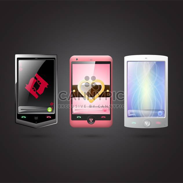 Set of vector cell phones on balck background - Free vector #131594