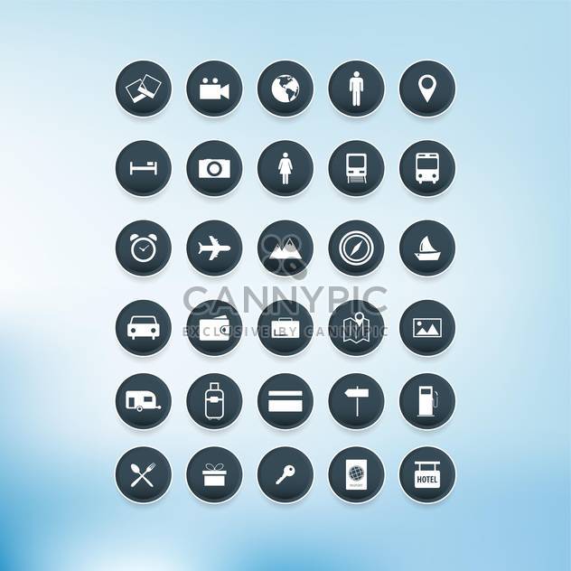 Vector travel icons set on blue background - бесплатный vector #132324