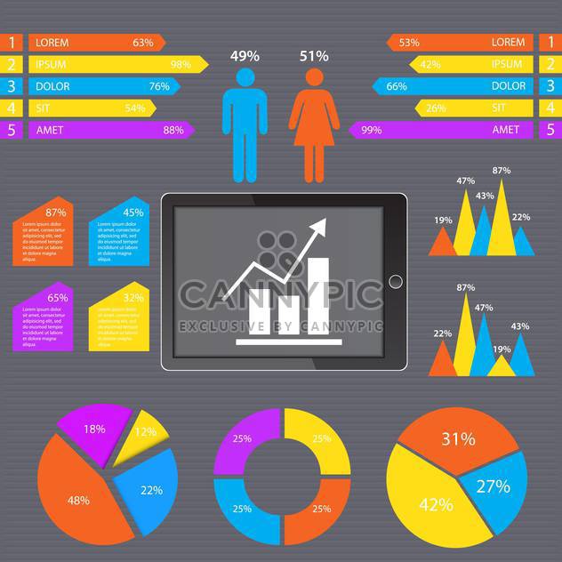 Colorful business infographic elements on gray background - Free vector #132334