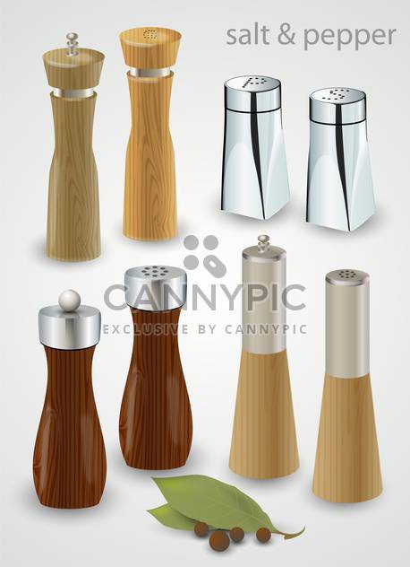 Salt and pepper mills and shakers on gray background - Free vector #132414