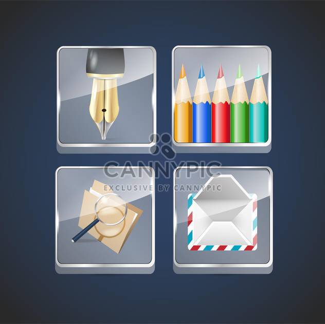 icon set of ink pen and pencils with envelope - vector gratuit #133114 