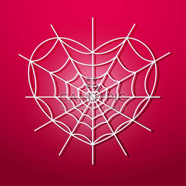 Vector illustration of white heart shape spider web on red background - Free vector #125884