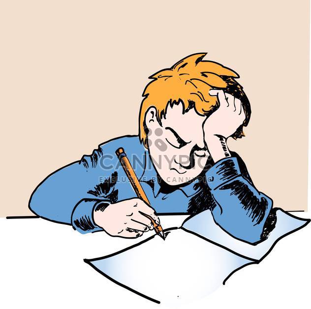 colorful illustration of sad schoolboy doing homework - Kostenloses vector #125894