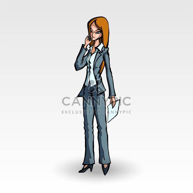 Vector illustration of cartoon businesswoman with phone in hand on white background - vector gratuit #126214 