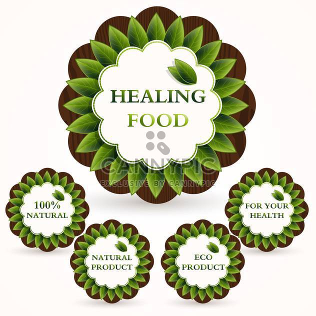 Vector green icons set for healing food on white background - vector gratuit #126544 