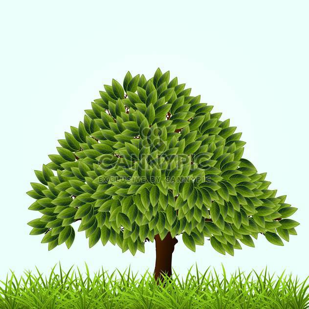 Vector illustration of green tree and grass on blue background - vector gratuit #126864 