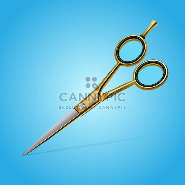 Vector illustration of golden scissors on blue background - vector gratuit #128904 