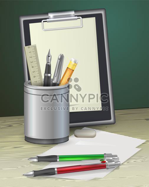 notepad with pens, ruler and pencil - Kostenloses vector #129064