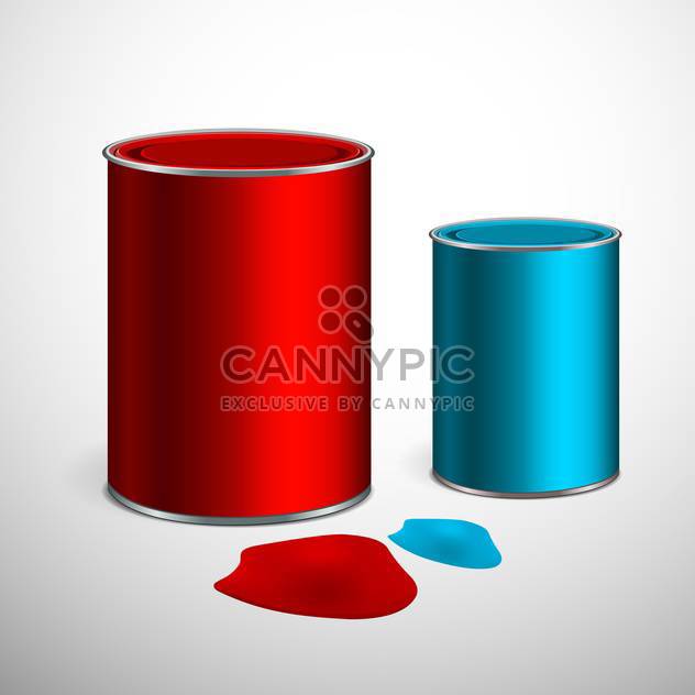Two buckets of blue and red paint on gray background - vector gratuit #129424 