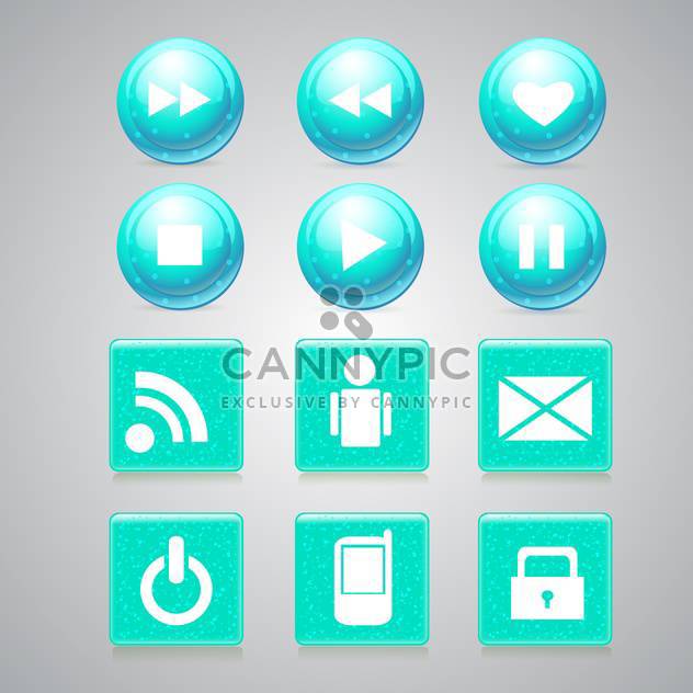 Vector set of glossy media buttons on gray background - Free vector #129674