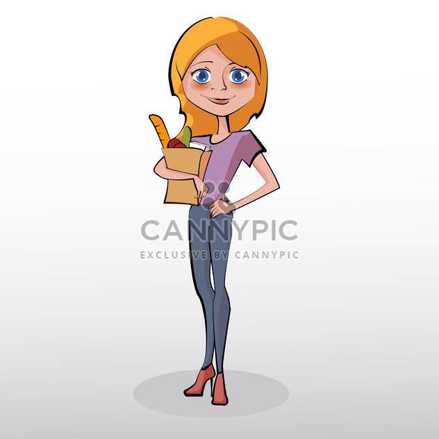 Vector illustration of woman holding grocery bag - vector gratuit #130194 