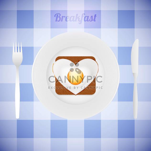 breakfast tableware with heart shaped fried egg - Free vector #130294