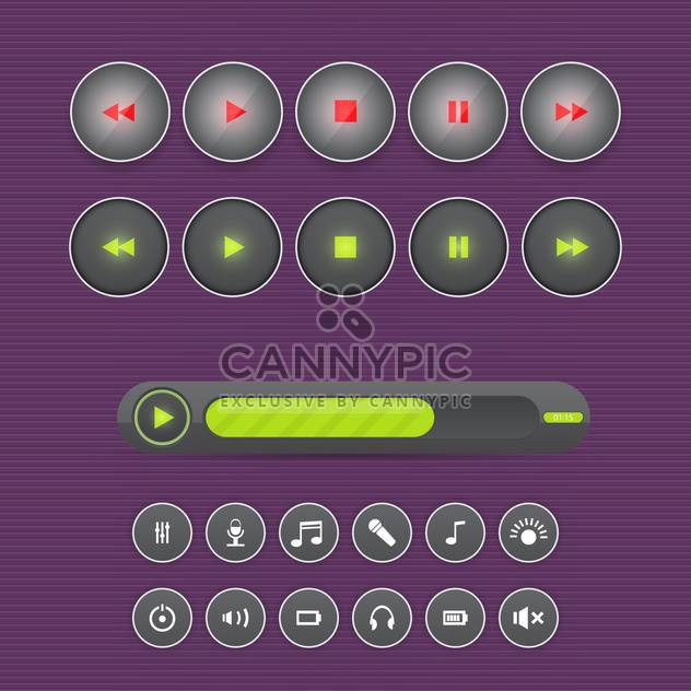 Vector set of media buttons on purple background - Free vector #130734