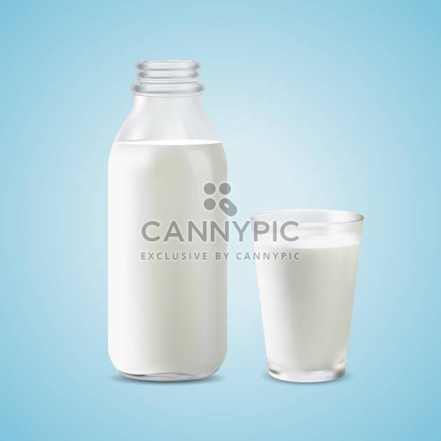 Vector illustration of milk bottle and glass of milk on blue background - бесплатный vector #130814