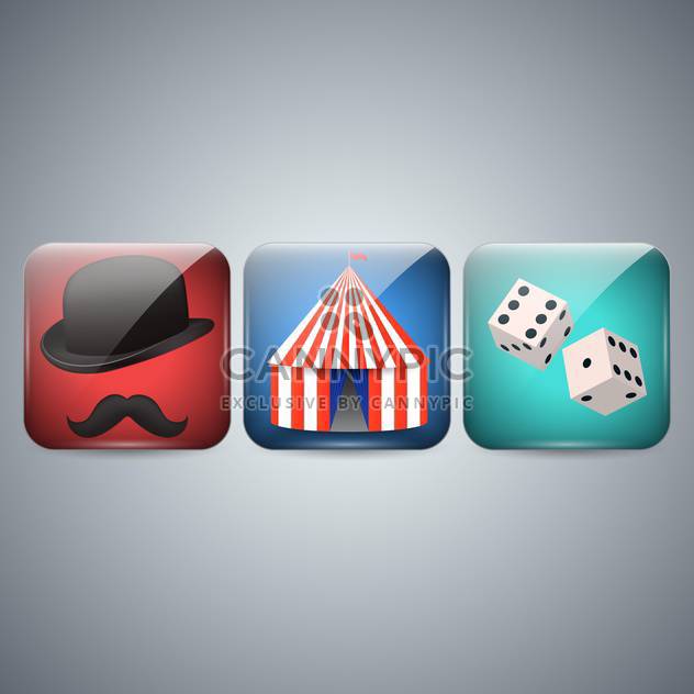 Circus, hat and dice icons on grey background - Free vector #131304