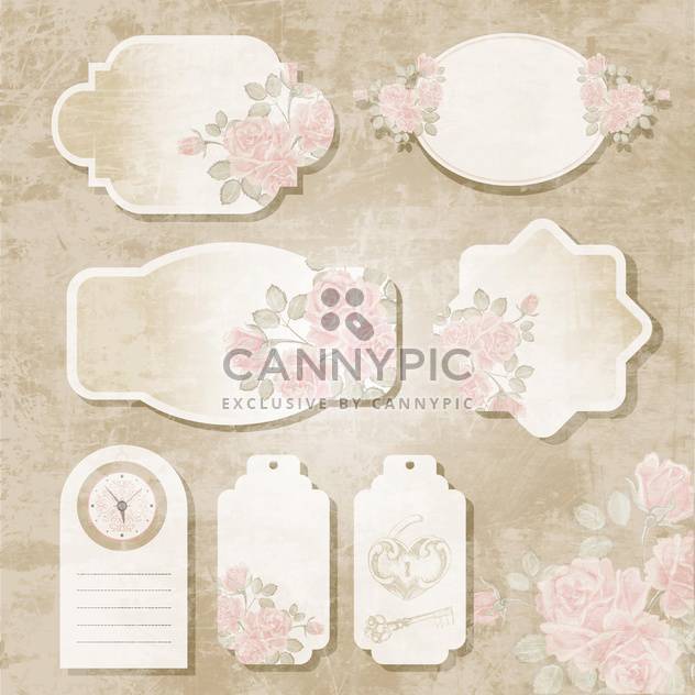 Collection of floral retro grunge labels, banners and emblems - Free vector #131364