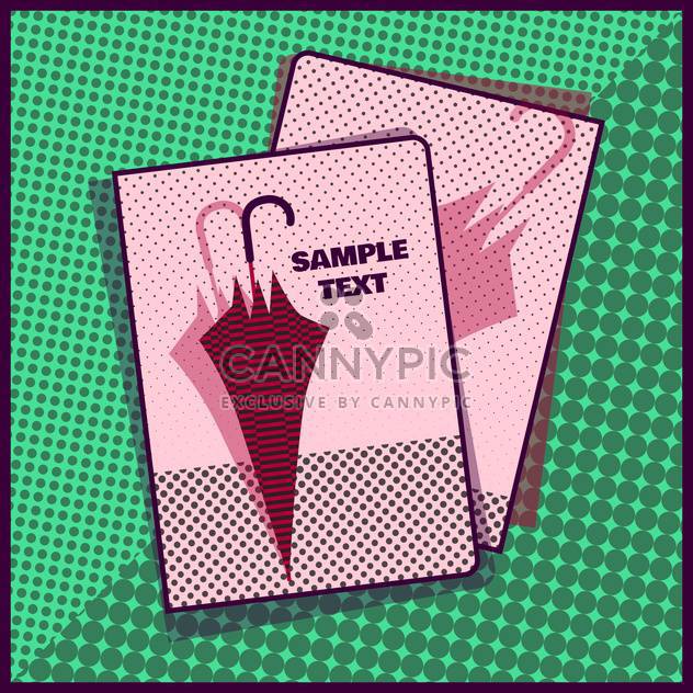 Card with umbrella in pop art style on green background - Free vector #131444