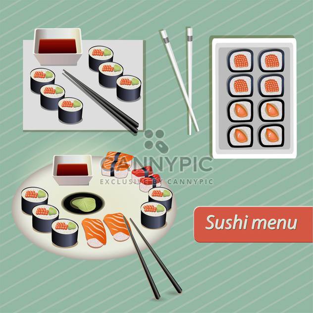 Japanese food sushi vector set on green background - vector #132054 gratis