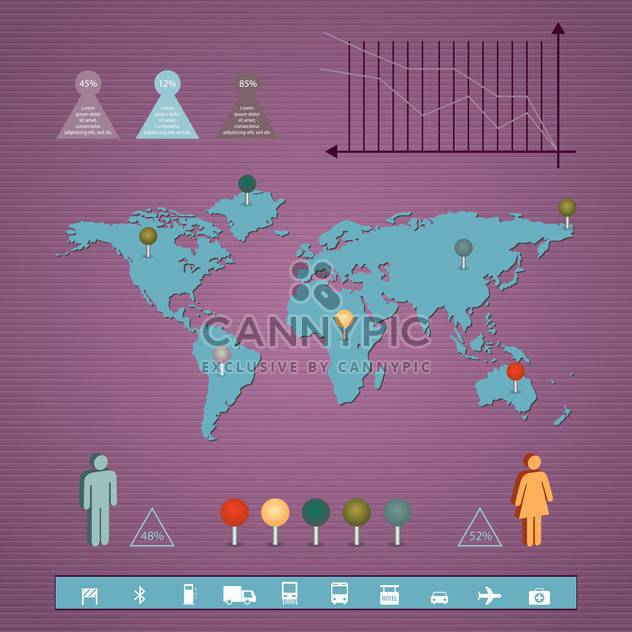 Business infographic elements with map and graph on purple background - vector #132344 gratis