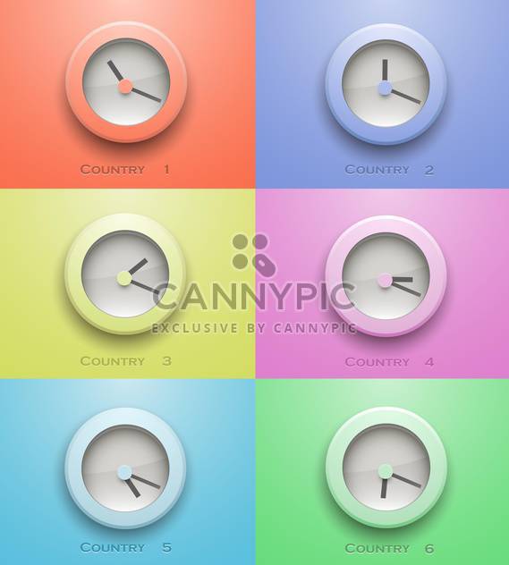 Colorful clock icon buttons from different contries - Free vector #132404