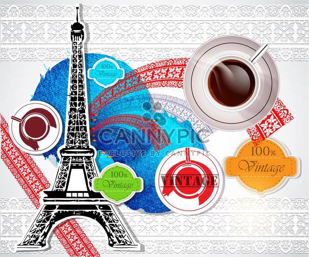 eiffel tower with coffee over vintage background - Free vector #133104