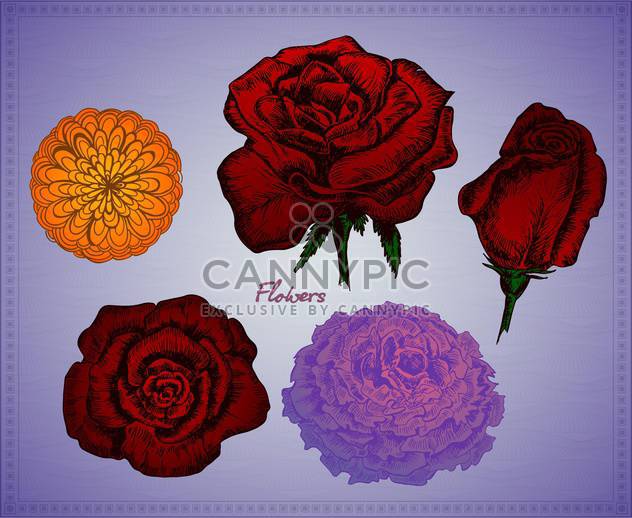 vector set of flowers on violet background - vector #135124 gratis