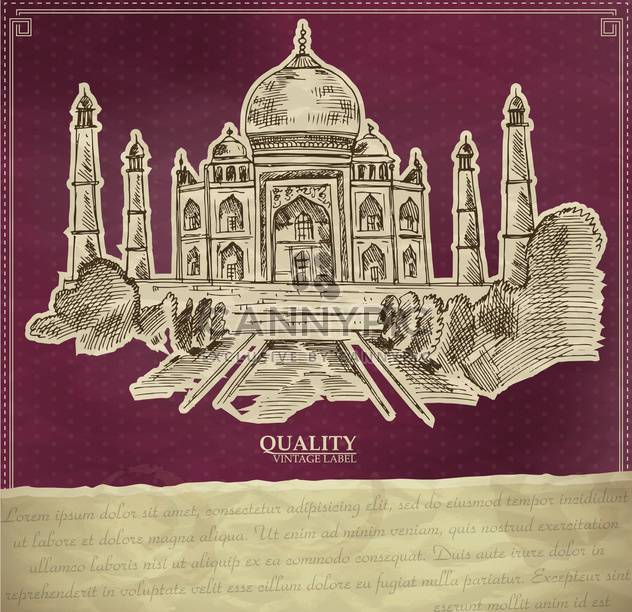 vintage style label with indian taj mahal - Kostenloses vector #135174